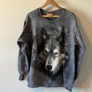 The Mountain Vintage Wolf Shadow Tie Dye Crew Neck Sweatshirt Blue Grey Sz L